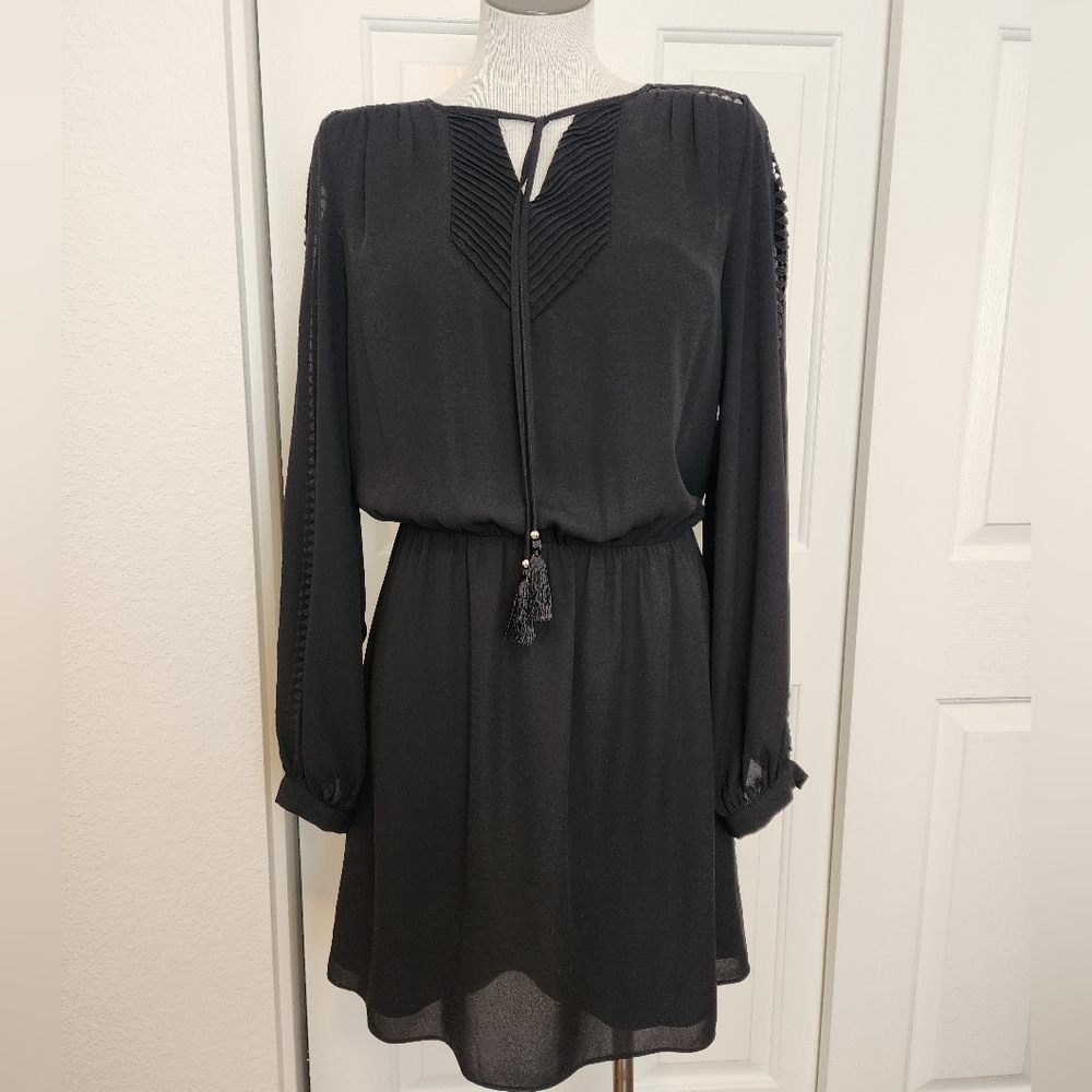 WHBM  Black Long Sleeve Neck Tie Fully Lined Women's  Dress Size 4